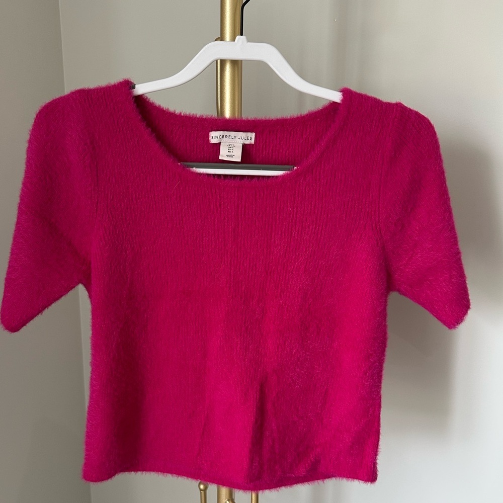 6/$20 Sincerely Jules Fuchsia Short Sleeve Top Large NWOT - Picture 1 of 7